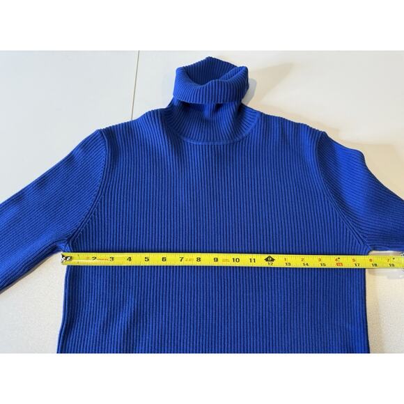 Lauren Ralph Lauren Turtleneck Sweater Womens L Black Label Blue Ribbed Preppy - Picture 3 of 9